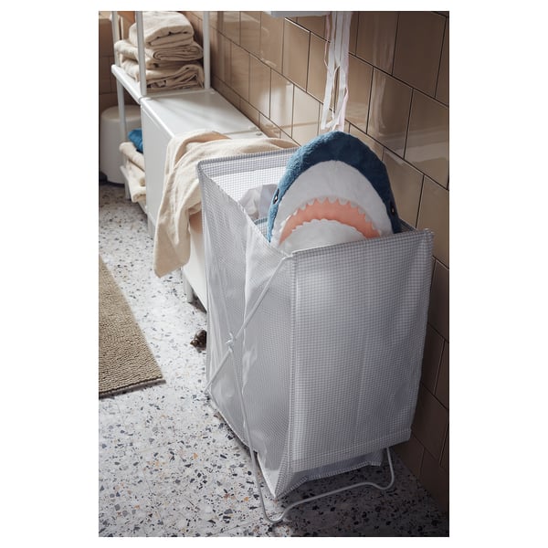 TORKIS Bakul kain kotor, putih/kelabu, 90 l