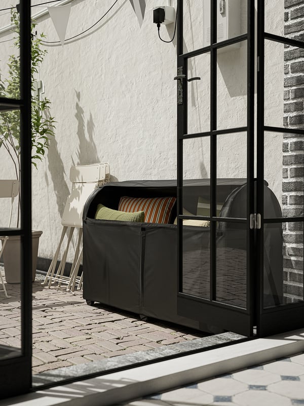 TOSTERÖ Kotak storan, luar, hitam, 129x44x79 cm