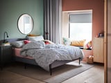 TRÄDKRASSULA Sarung duvet dan sarung bantal, putih/biru, 150x200/50x80 cm