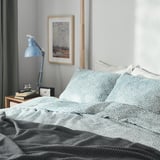 TRÄDKRASSULA Sarung duvet dan sarung bantal, putih/biru, 150x200/50x80 cm