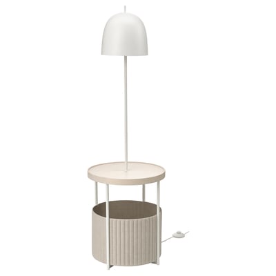 TRINDSNÖ Lampu lantai, putih logam/venir kayu birch