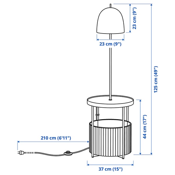 TRINDSNÖ Lampu lantai, putih logam/venir kayu birch