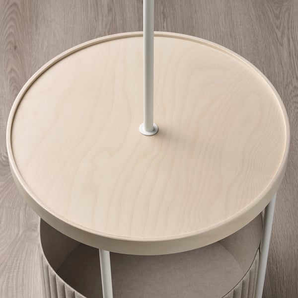 TRINDSNÖ Lampu lantai, putih logam/venir kayu birch