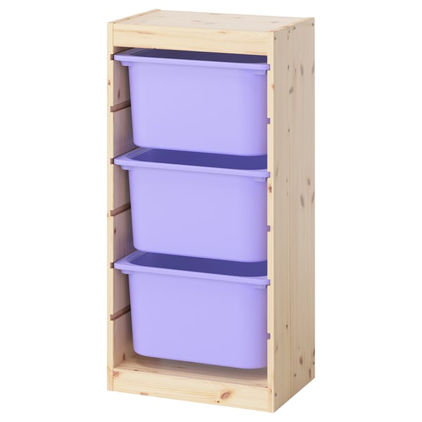 TROFAST Kombinasi penyimpan dengan kotak, kayu pain berwarna putih lembut/ungu lembut, 44x30x91 cm