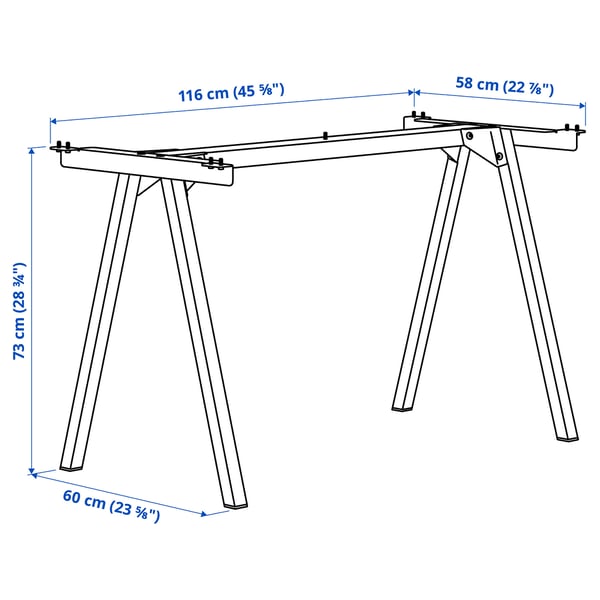 TROTTEN Rangka bawah untuk permukaan meja, antrasit, 120x60x75 cm