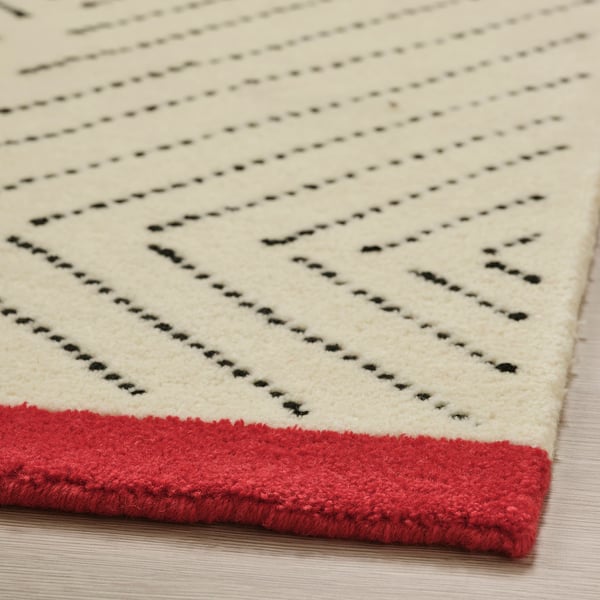 UNDERVISNING Ambal, bulu nipis, putih pudar hitam/buatan tangan, 200x300 cm
