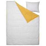 VÄNKRETS Sarung duvet dan sarung bantal, corak berpetak putih/kuning, 150x200/50x80 cm