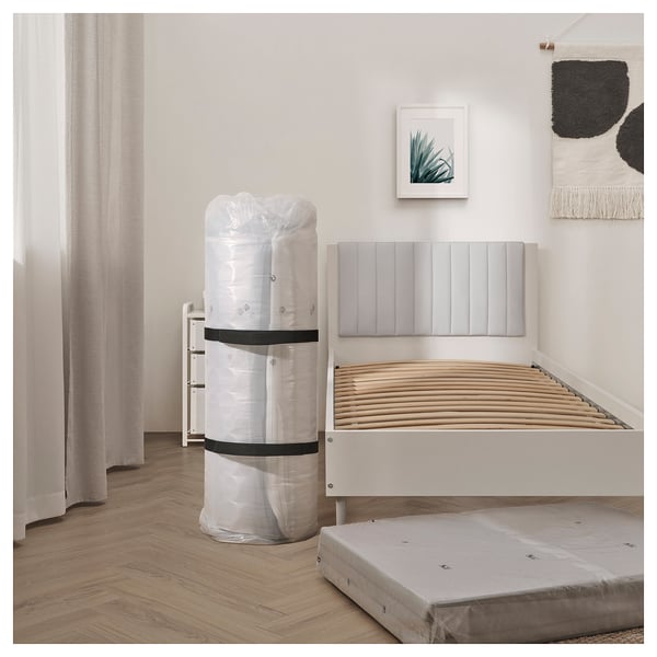 VALLBERGET Tilam spring poket, dengan sabut teramat padat/biru muda, 90x200 cm