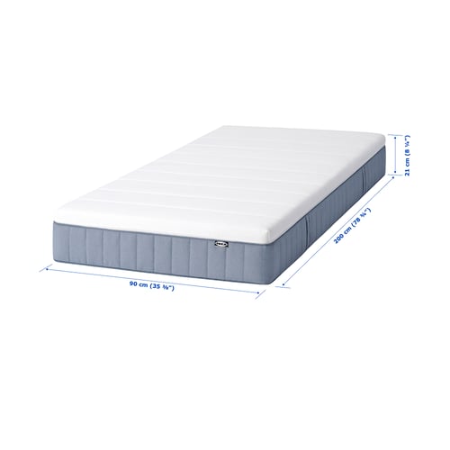 VALLBERGET Tilam spring poket, dengan sabut teramat padat/biru muda, 90x200 cm