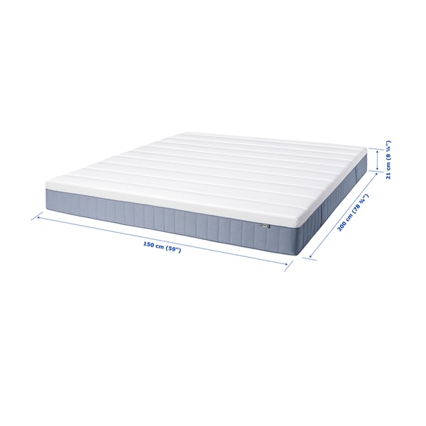 VALLBERGET Tilam spring poket, dengan sabut teramat padat/biru muda, 150x200 cm