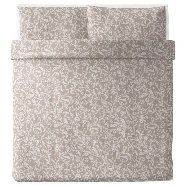 VÅRBRÄCKA Sarung kuilt dan 2 sarung bantal, kuning air/putih, 240x220/50x80 cm