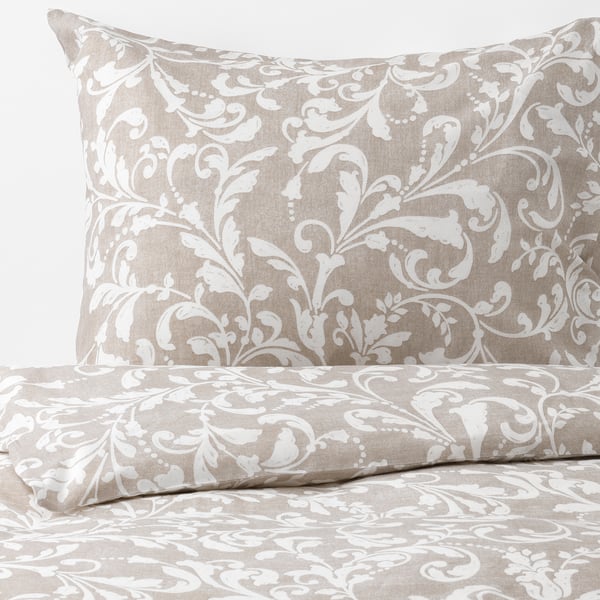 VÅRBRÄCKA Sarung kuilt dan 2 sarung bantal, kuning air/putih, 240x220/50x80 cm