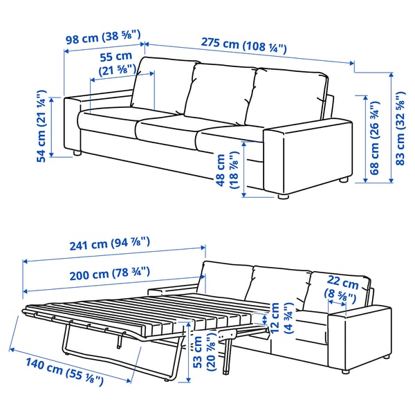 VIMLE Katil sofa 3 tempat duduk, dengan tempat tangan yang lebar/Gunnared kuning air