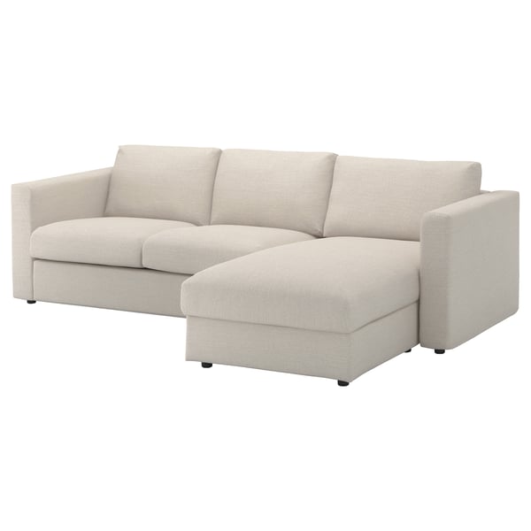 VIMLE Sofa 3 tempat duduk, dengan chaise longue/Gunnared kuning air