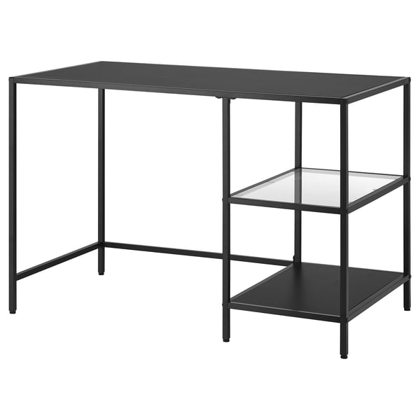 VITTSJÖ Meja, hitam coklat/kaca, 110x60 cm