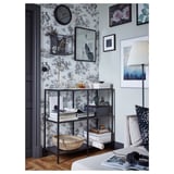VITTSJÖ Unit rak, hitam coklat/kaca, 100x93 cm