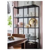 VITTSJÖ Unit rak, hitam coklat/kaca, 100x175 cm