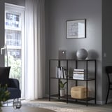 VITTSJÖ Unit rak, hitam coklat/kaca, 100x93 cm