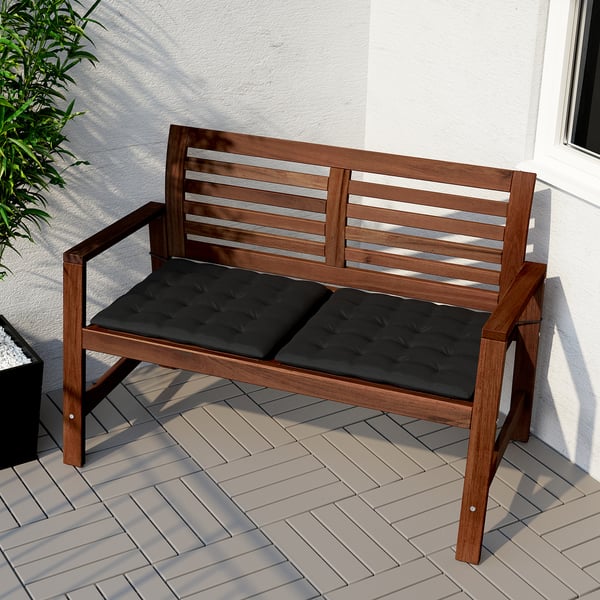 ÄPPLARÖ Bench with backrest, outdoor - brown stained brown ...