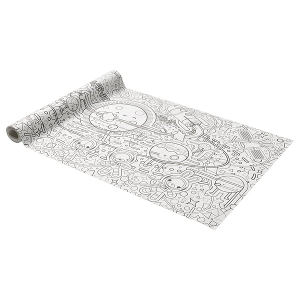 AFTONSPARV rollout paper, black & white, rectangular, space-themed designs, bleached chlorine-free.