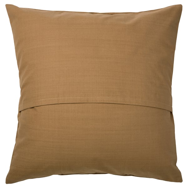 ÅKERNEJLIKA square cushion cover, brown, cotton, plain front with hand-embroidered floral details.