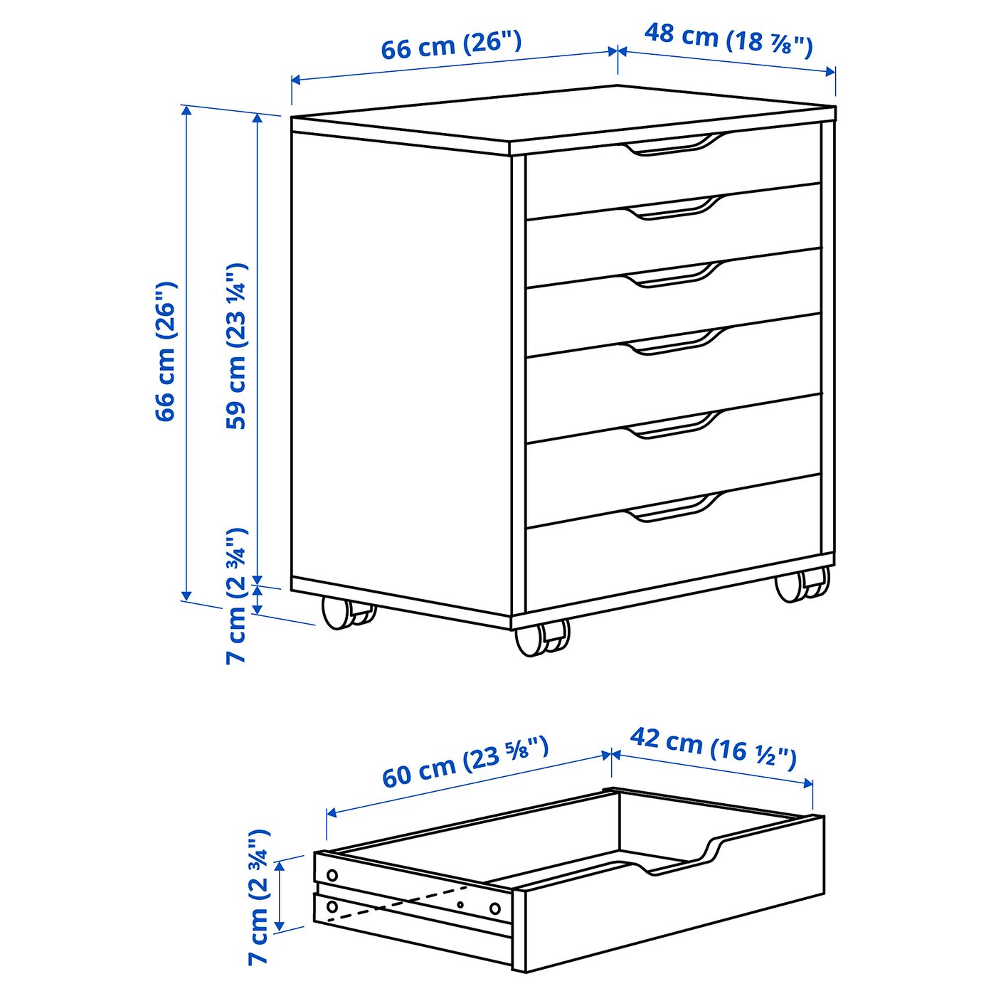 Drawer unit on castors, ALEX, white stained, 67x66 cm - IKEA
