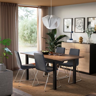 ÅLHULT / LILLÅNÄS Table and 4 chairs, black/brown/Gunnared dark grey chrome-plated, 120/170x80 cm