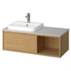 ÄNGSJÖN bathroom vanity: light oak, white quartz top, square sink, single tap.