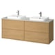 Double oak vanity with 2 white sinks, modern design.