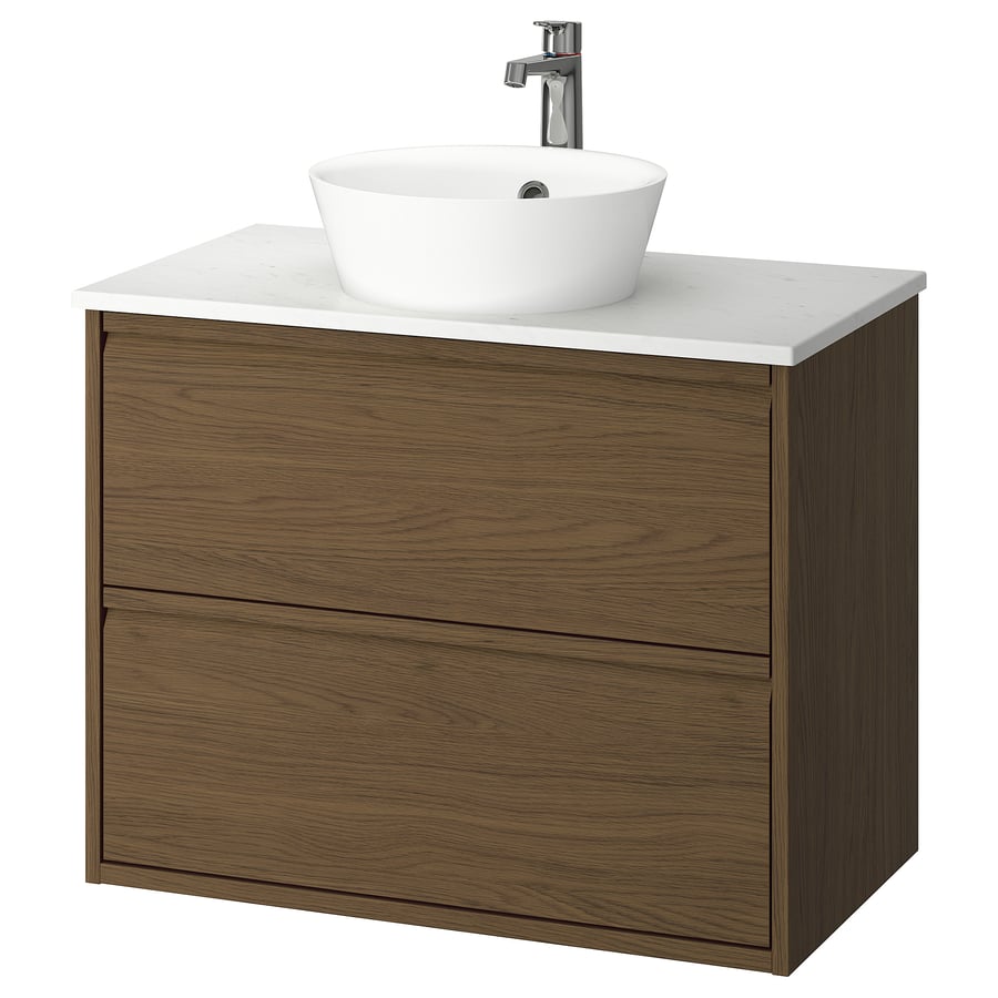 ÄNGSJÖN / KATTEVIK washstnd w drawers/washbasin/tap, brown oak effect