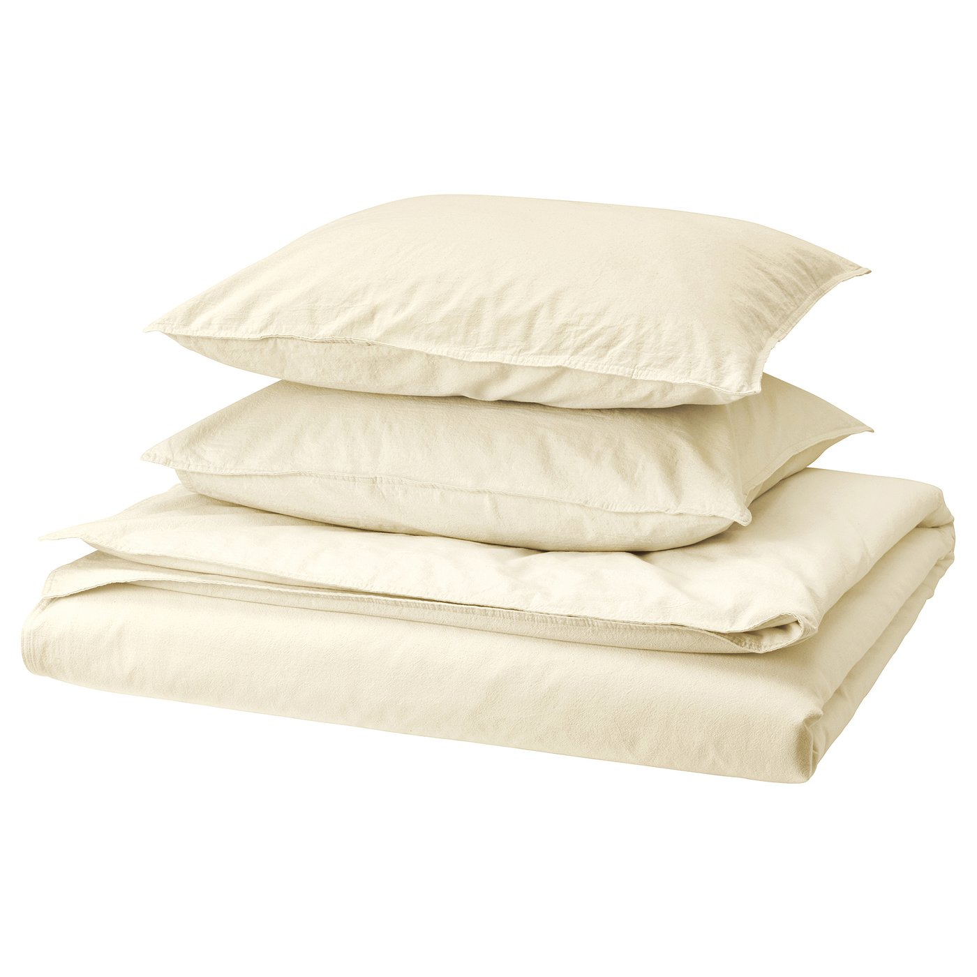 ÄNGSLILJA bedding set: natural off-white, soft cotton, folded duvet & pillows.