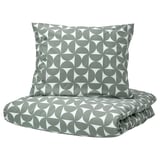 ÄNGSNEJLIKA bedding set, grey-green, circular patterns, cotton & viscose, includes duvet & pillow cover.