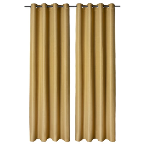 ANNAKAJSA Room darkening curtains, 1 pair, yellow-brown/with eyelets, 145x280 cm