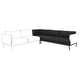 Modern l-shaped ÄPPLARYD sofa, sleek black fabric, metal legs, minimalist design.