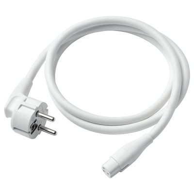 White power cord, ÅSKVÄDER brand, slim design, pvc and polycarbonate, coiled shape, neat and clean look.
