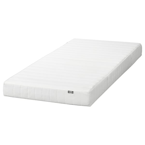 Ikea ASPSJÖKULLEN white foam mattress, rectangular, smooth knitted cover, eco-friendly.