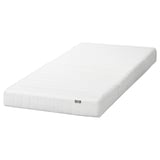 Ikea ASPSJÖKULLEN white foam mattress, rectangular, smooth knitted cover, eco-friendly.