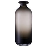 ÅTGÅNG, tall dark glass vase, round shape, mouth blown, minimalist design.