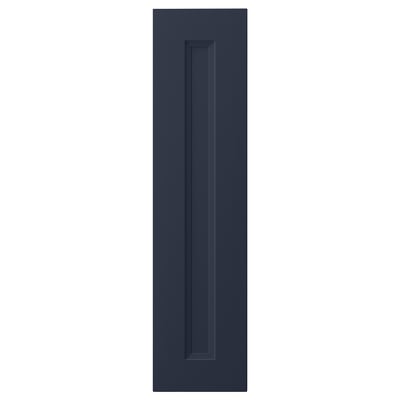 A dark blue AXSTAD kitchen cabinet door with a smooth, rectangular design and an inset panel.