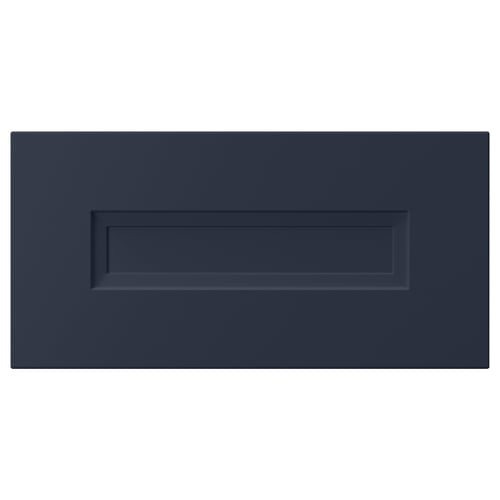 Dark blue rectangular kitchen cabinet door with inset panel, smooth surface.
