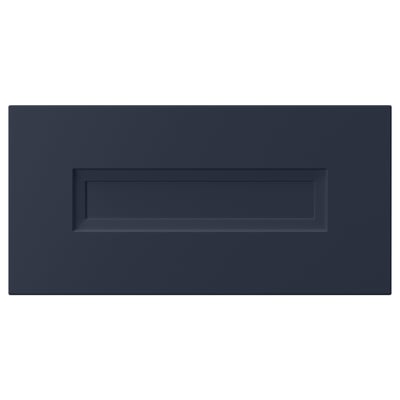 Dark blue rectangular kitchen cabinet door with inset panel, smooth surface.