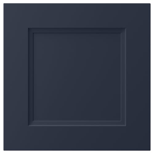 AXSTAD blue kitchen door, square with inset panel, smooth foil finish.