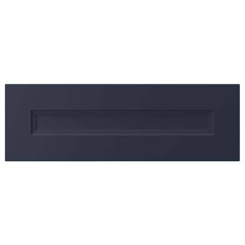 A navy blue AXSTAD kitchen cabinet door with a sleek, modern design and inset panel.