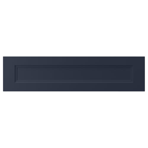 A dark blue, rectangular AXSTAD kitchen cabinet door. It has a smooth surface with a recessed panel design.