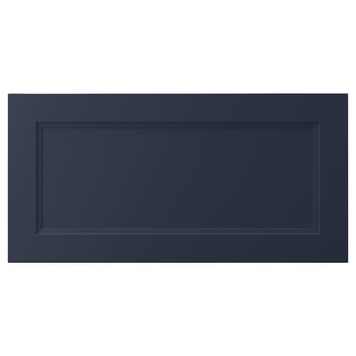 AXSTAD, dark blue kitchen cabinet door, rectangular with inset panel, smooth foil surface.
