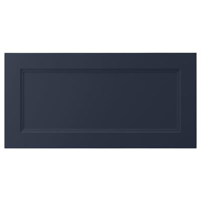 AXSTAD, dark blue kitchen cabinet door, rectangular with inset panel, smooth foil surface.