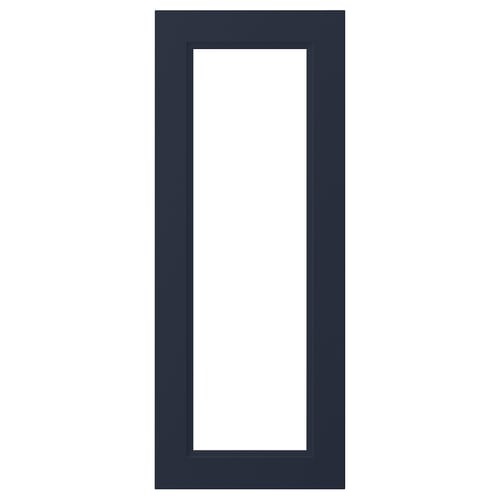 A navy blue AXSTAD glass door with a rectangular glass panel, smooth surface, and modern design.