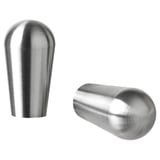 Two sleek, metallic, rounded silver knobs, one upright, one angled, showcasing modern design.