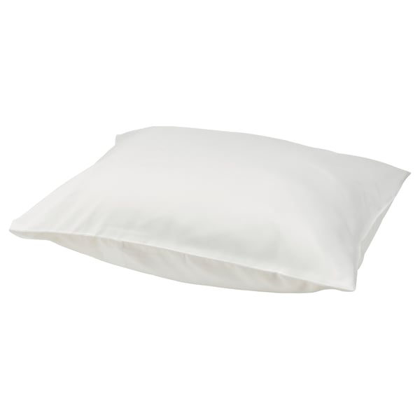 White BÄRGLIM pillowcase, soft, recycled polyester, rectangular shape, smooth finish.