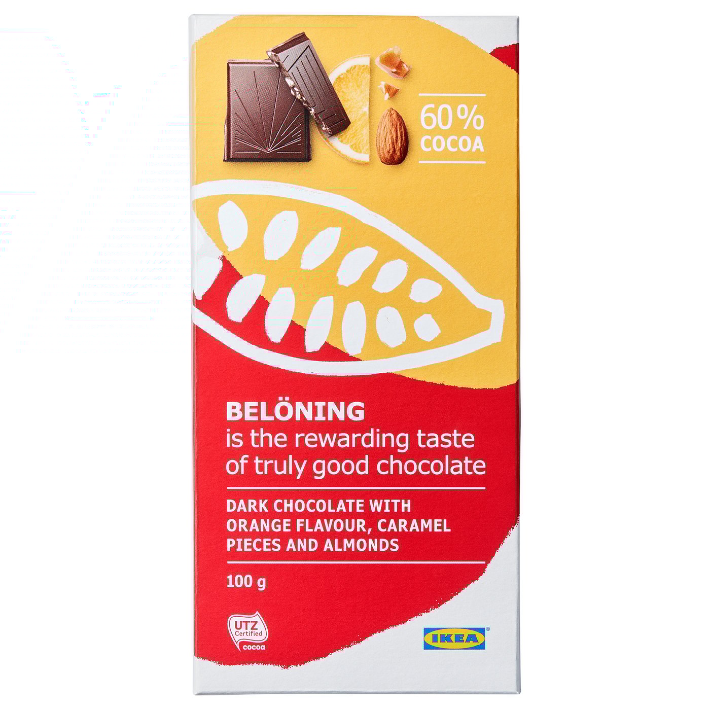 BELÖNING Dark chocolate tablet 60 orange and almond UTZ certified IKEA